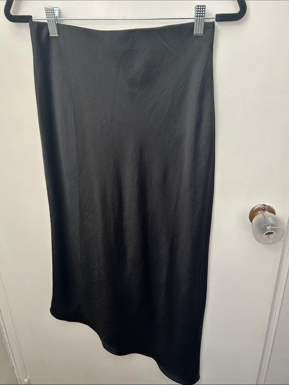 H&M Black Asymmetrical Satin Midi Skirt